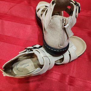 Tan Sandals Collection by Clark size 8 1/2 with a back zipper